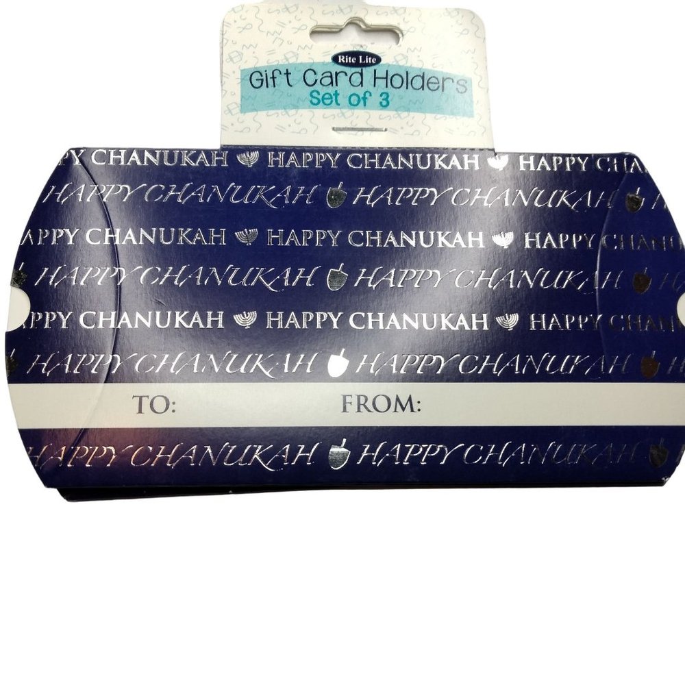Happy Chanukah Gift Card Holder Box Blue silver Rite Lite 3 Pack